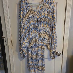 Patterned Blue and Yellow Women's Skort